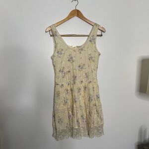 LoveShackFancy Cream and Purple Floral Mini Dress